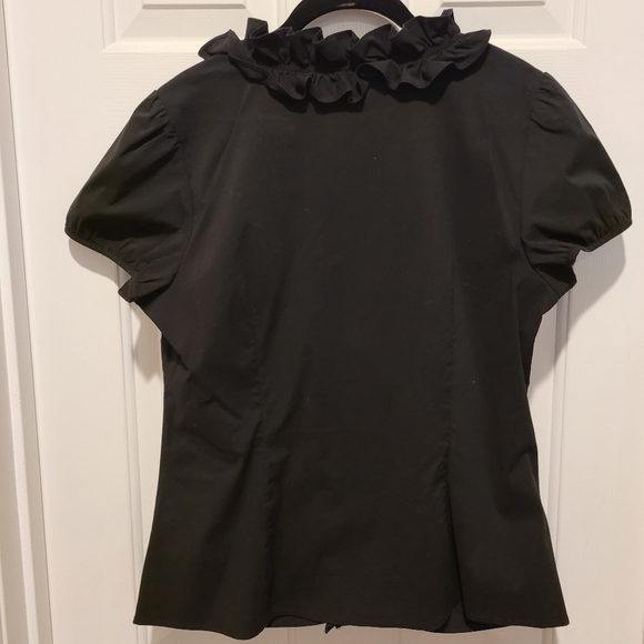 Ann Taylor LOFT Ruffled Black Button Up - Picture 4 of 5